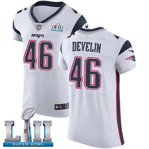 Nike Patriots #46 James Develin White Super Bowl LII Men's Stitched NFL Vapor Untouchable Elite Jersey